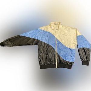 Vintage La Mode Blue Black White Long Sleeve Windbreaker Zip Up Jacket, Men’s XL